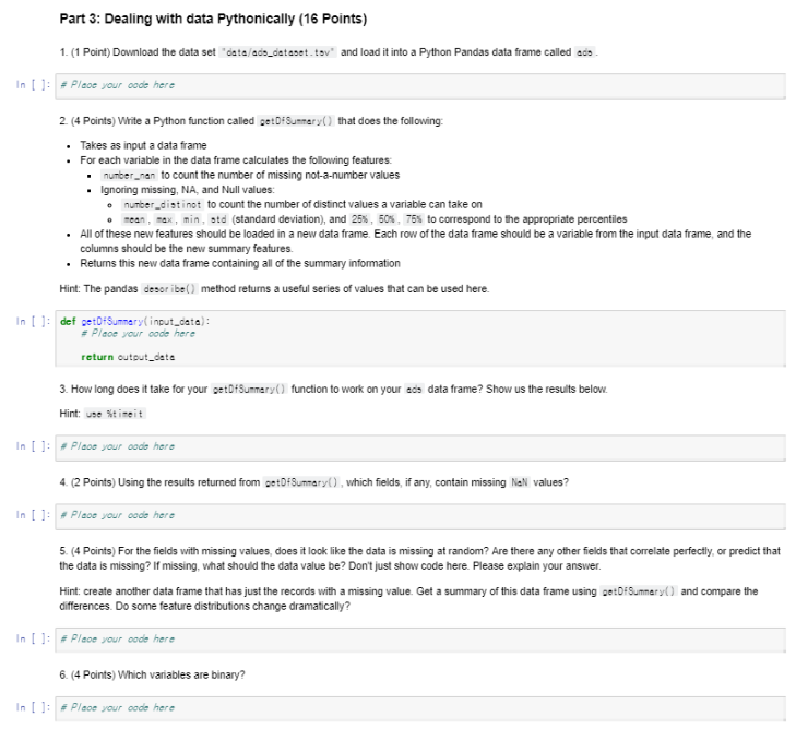 Solved Part 3: Dealing with data Pythonically (16 Points) 1. | Chegg.com