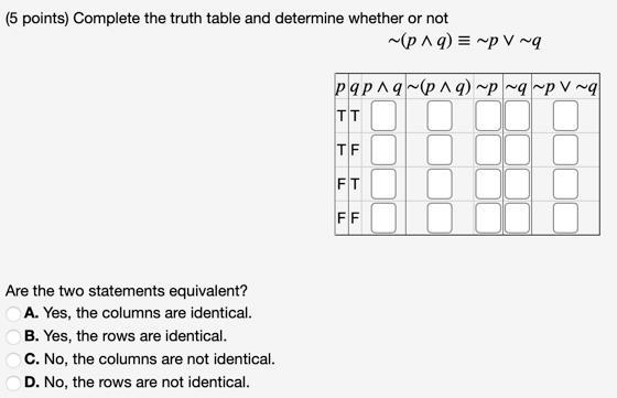 Solved 5 Points Complete The Following Truth Table By Chegg Com