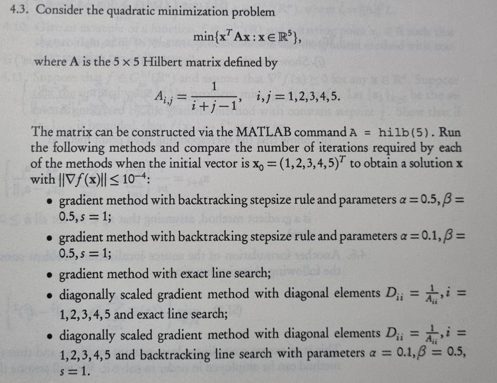 Solved 4.3. Consider the quadratic minimization problem | Chegg.com