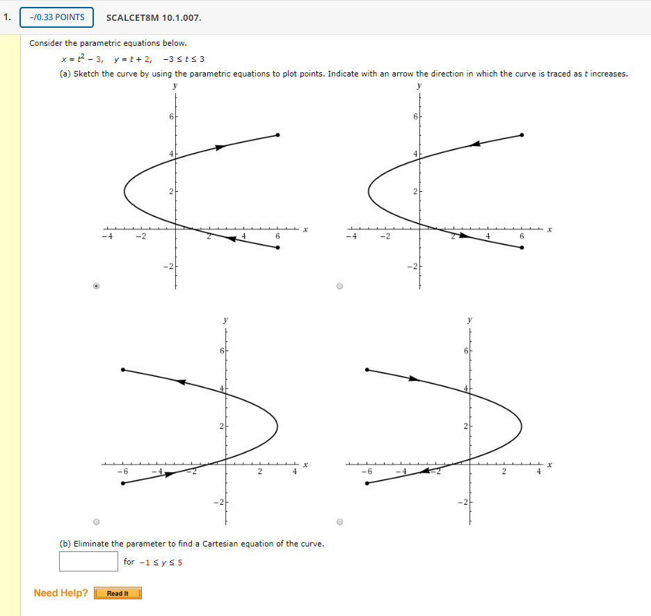 Solved Consider the parametric equations below. x = 5t - 3, | Chegg.com