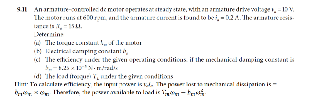 Solved 9.11 An Armature-controlled Dc Motor Operates At 