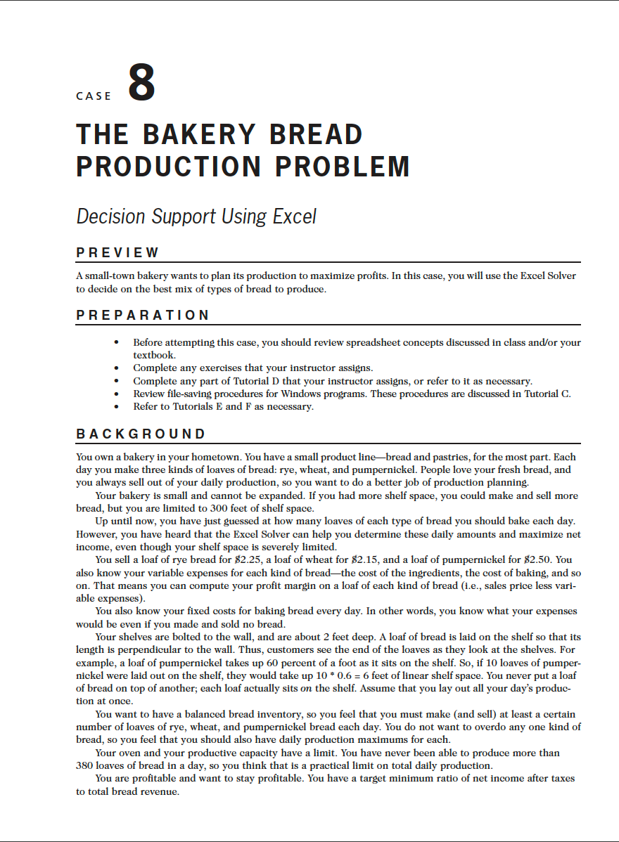 THE BAKERY SHELF SPACE PROBLEM Changing Cells: Number | Chegg.com