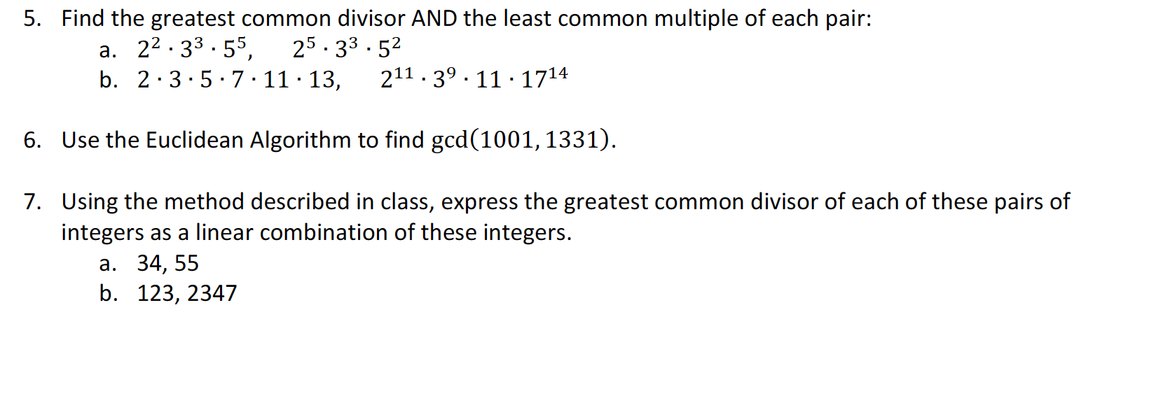 Solved 5. Find The Greatest Common Divisor AND The Least | Chegg.com