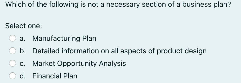 which section is not typically included in a business plan