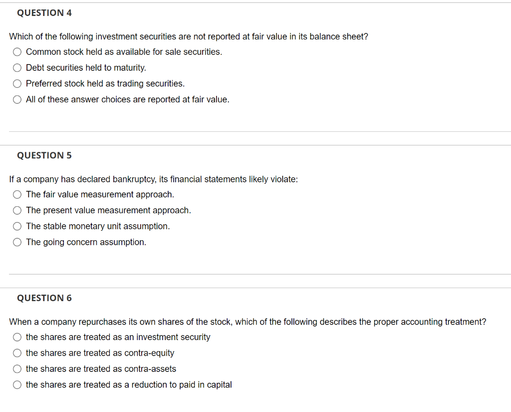 Solved QUESTION 4 Which of the following investment | Chegg.com