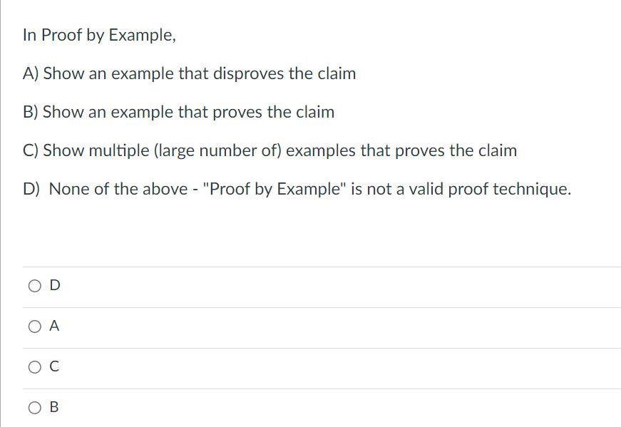 Solved In Proof by Example, A) Show an example that | Chegg.com