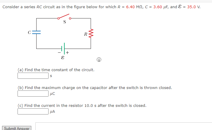 Solved Consider a series RC circuit as in the figure below | Chegg.com