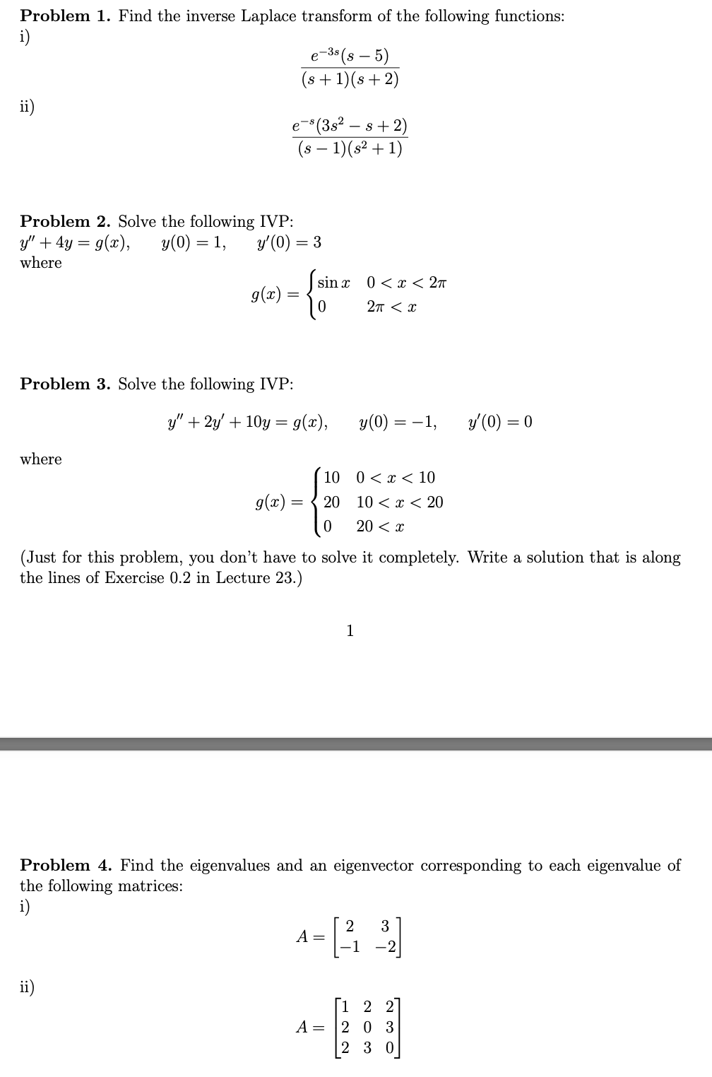 Solved Problem 1. Find The Inverse Laplace Transform Of The | Chegg.com