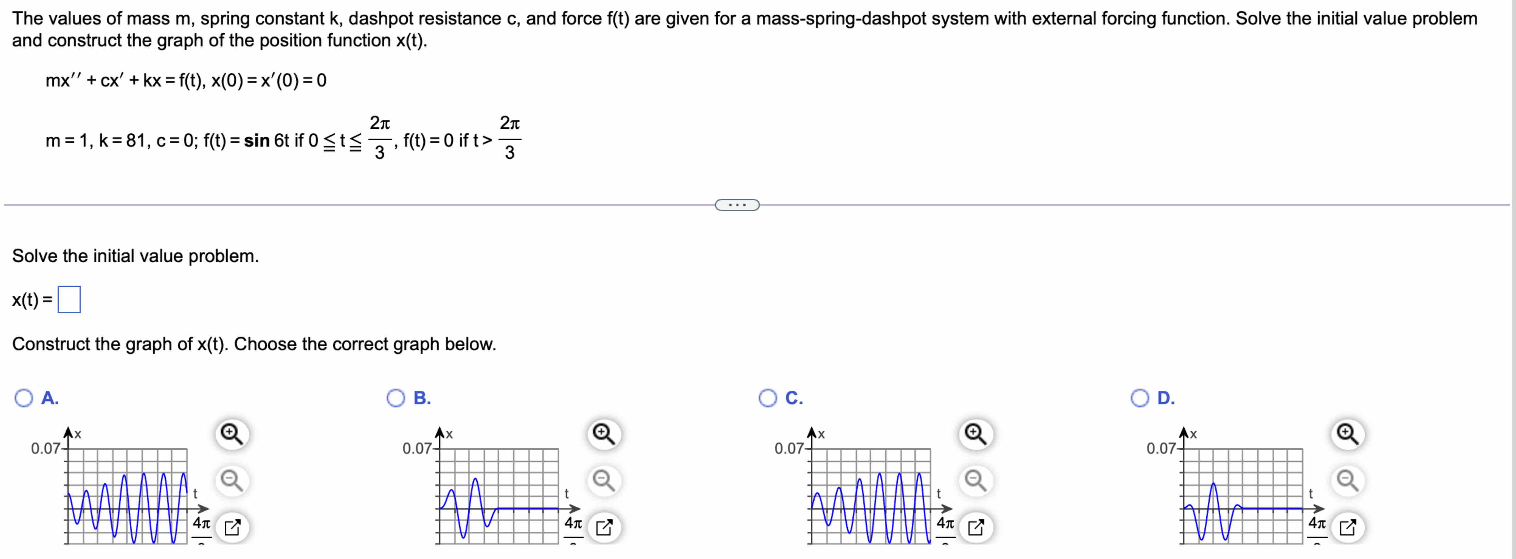 Solved The Values Of Mass M ﻿spring Constant K ﻿dashpot