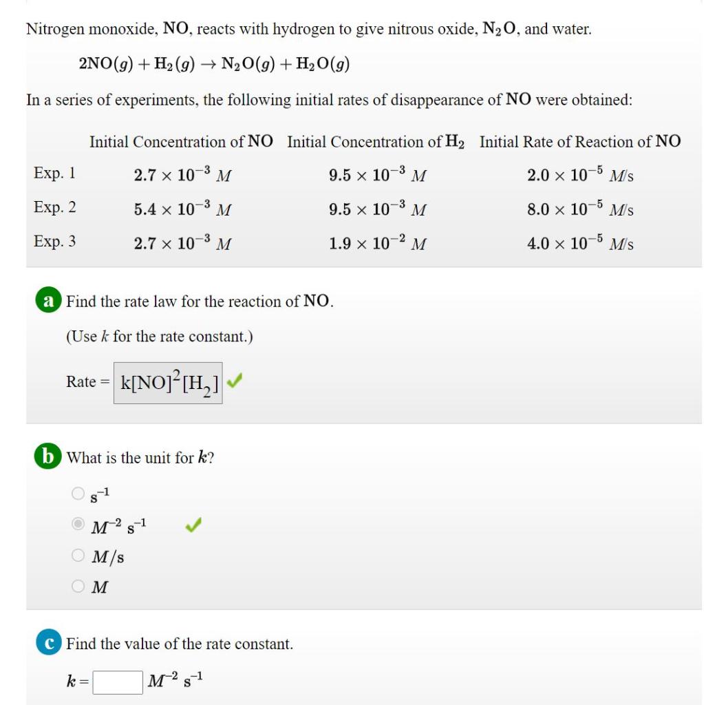 Solved Nitrogen monoxide, NO, reacts with hydrogen to give
