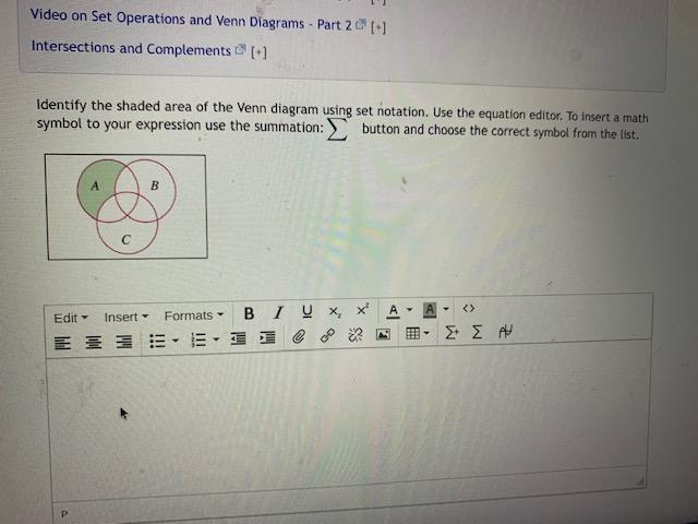 Solved Video on Set Operations and Venn Diagrams - Part 2 | Chegg.com