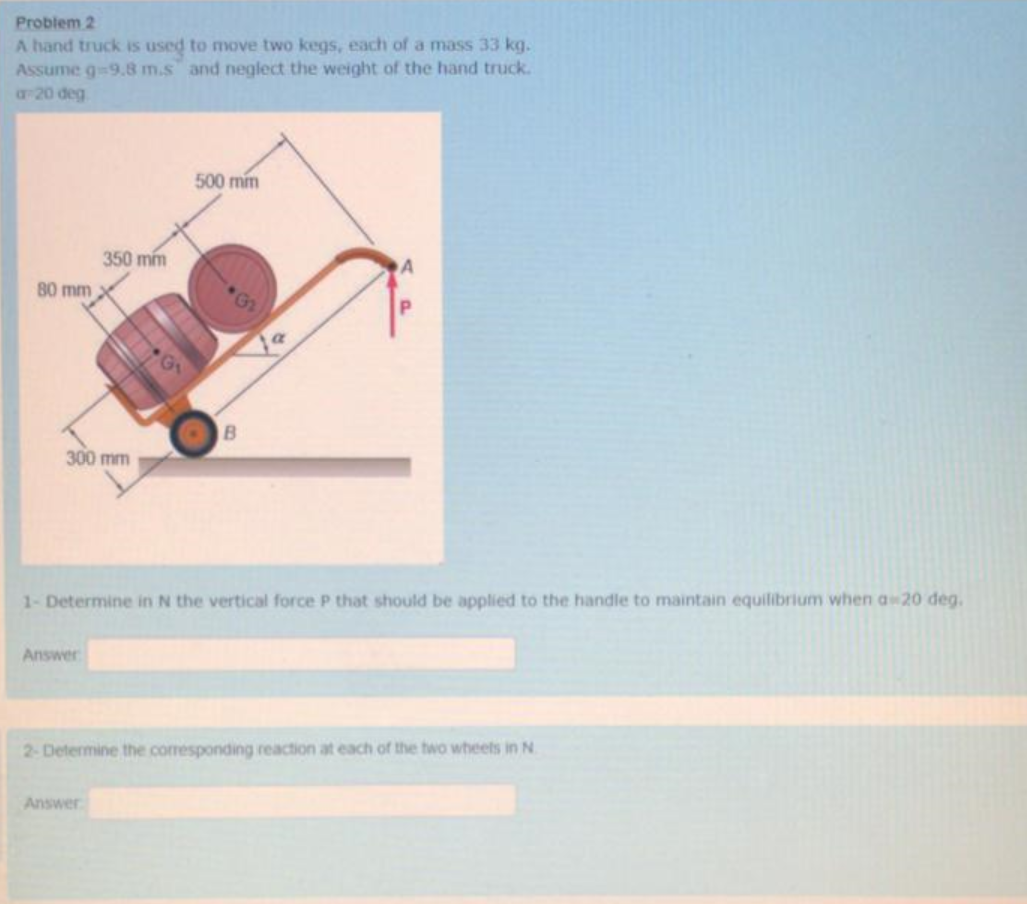 Solved Problem 2 A hand truck is used to move two kegs, each