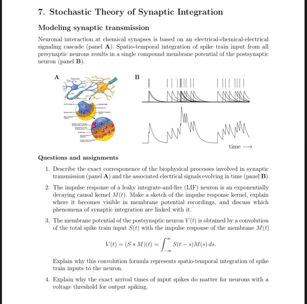 Solved 7. Stochastic Theory of Synaptic Integration Modeling