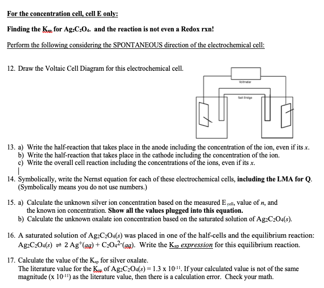 Solved Concentration Cell Cell E Ag S Ag2c4 Ag Chegg Com