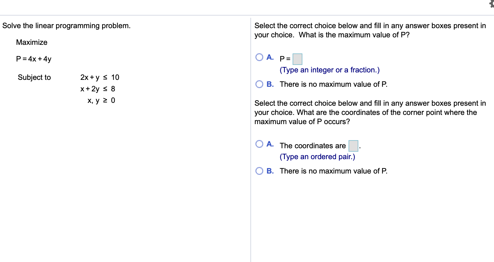 Solved Solve the linear programming problem. Select the | Chegg.com