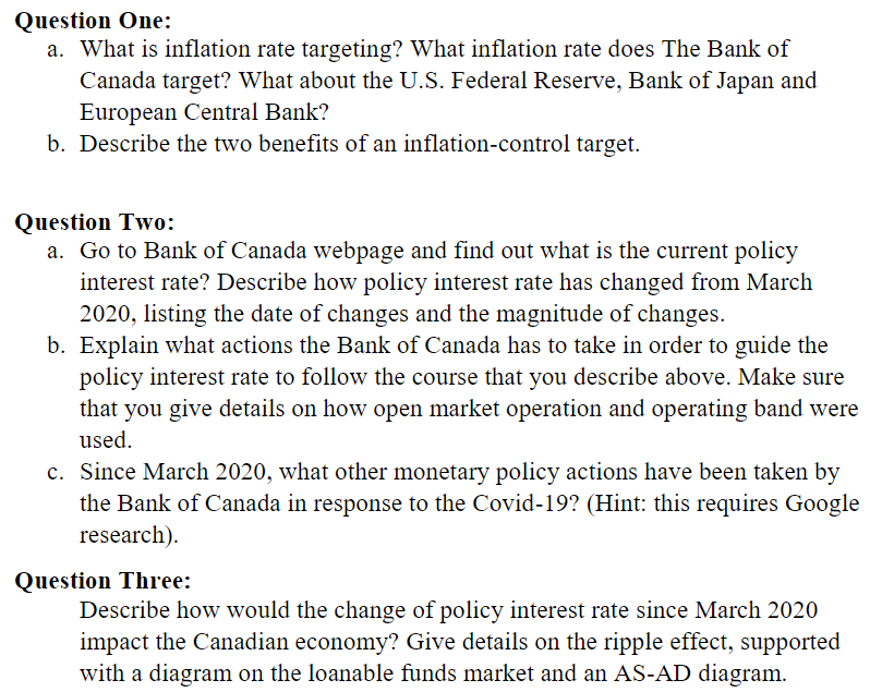 Solved Question One: a. What is inflation rate targeting? | Chegg.com