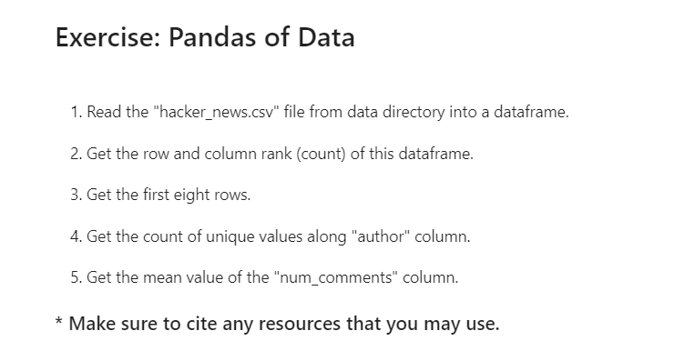 Solved Exercise: Pandas of Data 1. Read the | Chegg.com