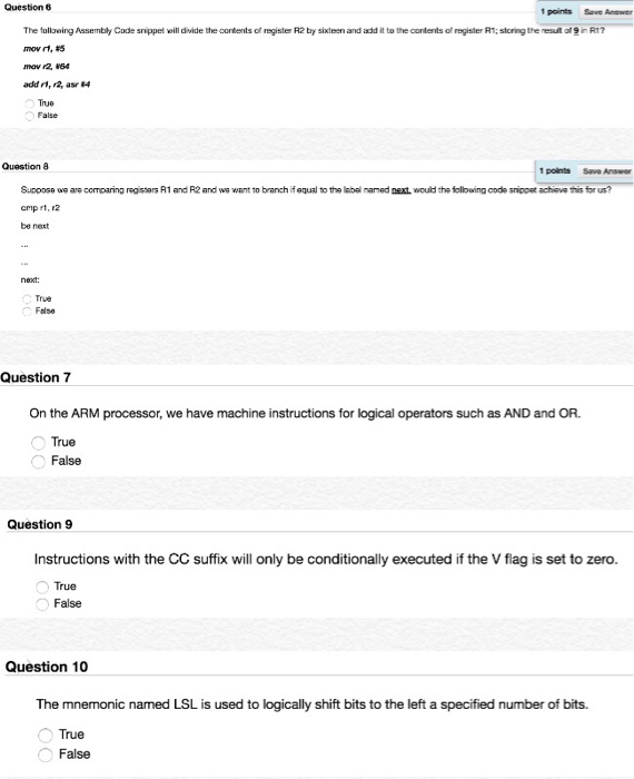 Solved Question 6 1 points Save Anawer The lullowing | Chegg.com