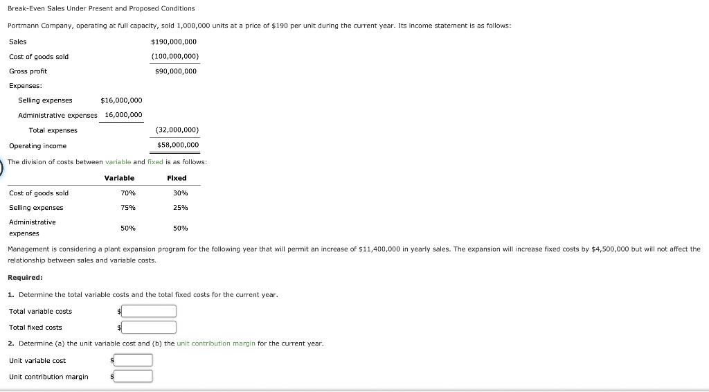 Solved Break-Even Sales Under Present and Proposed | Chegg.com