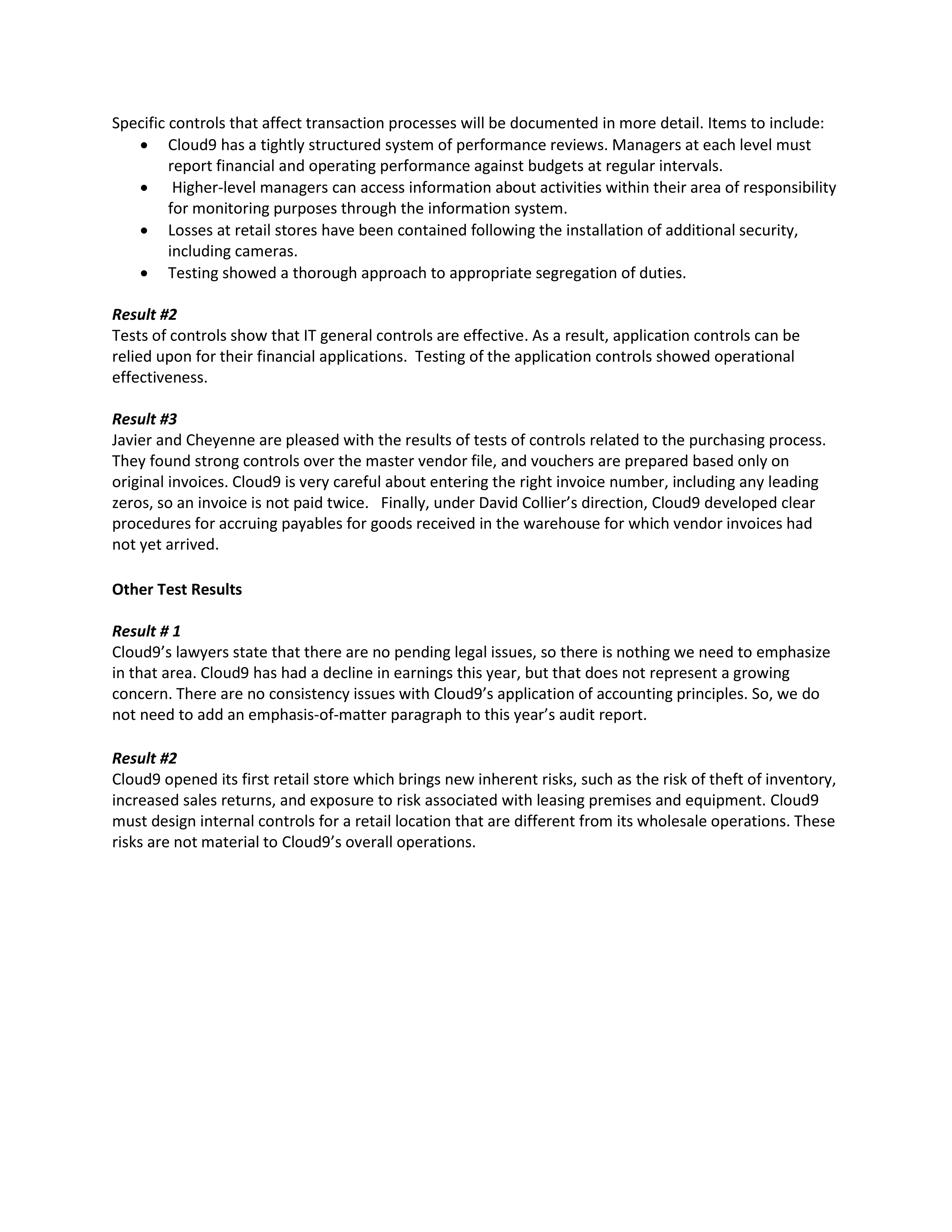 ACC 411 Project Three Summary of Audit Findings | Chegg.com