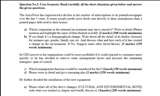 Solved Question No.1: Case Scenario: Read carefully all the | Chegg.com