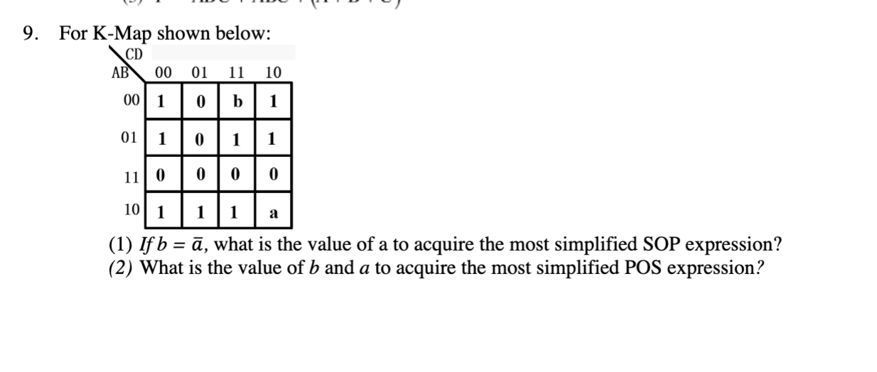 Solved 9. For K-Map Shown Below: (1) If B=aˉ, What Is The | Chegg.com