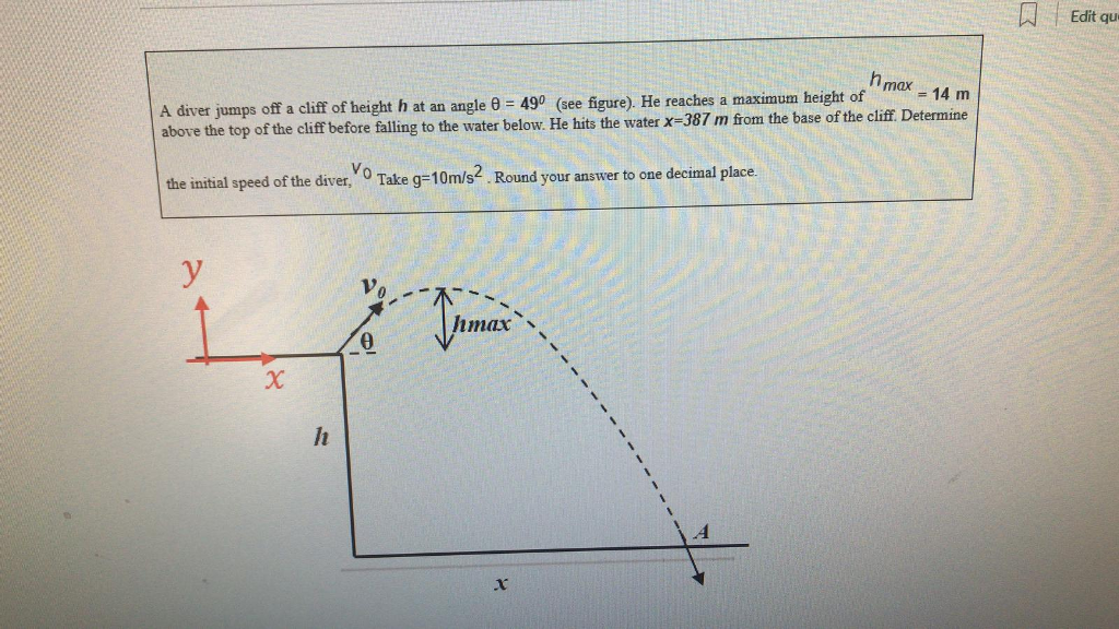 Solved A diver jumps off a cliff of height h at an angle θ