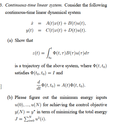 3. Continuous-time linear system. Consider the | Chegg.com