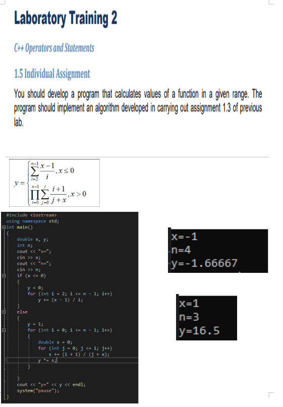 Solved Laboratory Training 3 Use of Functions 1.5 Individual | Chegg.com