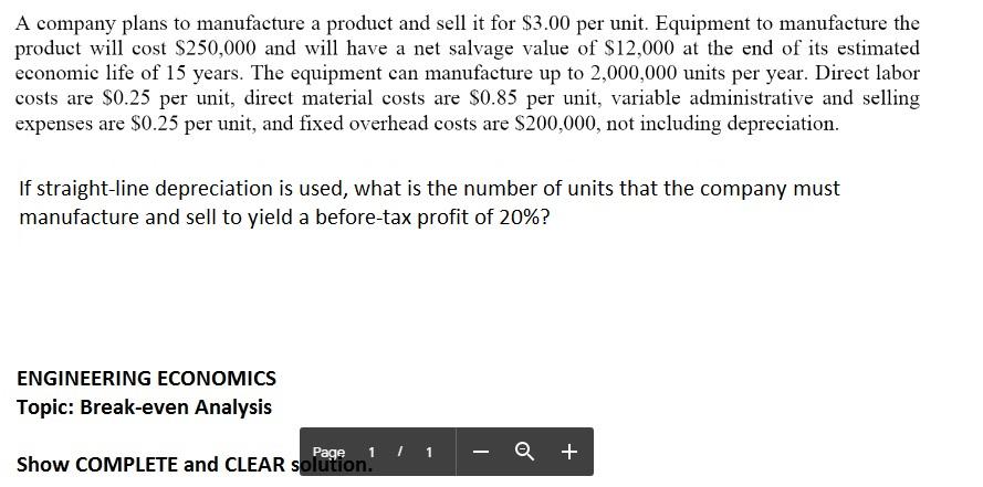 Solved Straight Line Depreciation Formula D First Cos Chegg Com