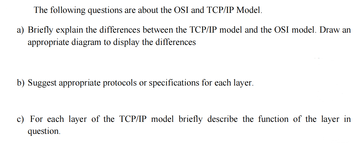 Solved The following questions are about the OSI and TCP/IP | Chegg.com