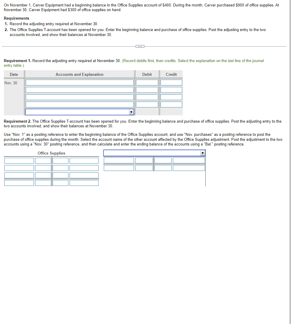 Solved On November 1, Carver Equipment had a beginning