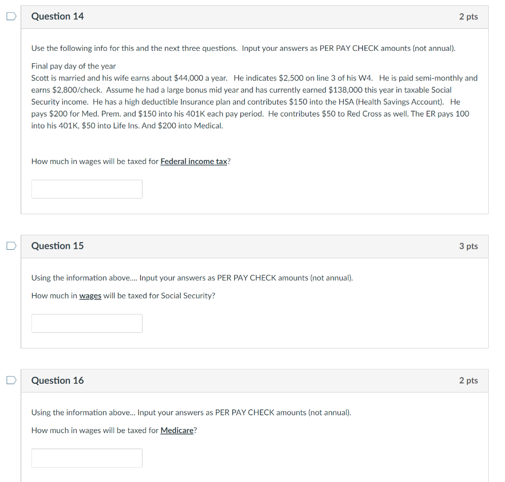 Question 14 2 pts Use the following info for this and | Chegg.com