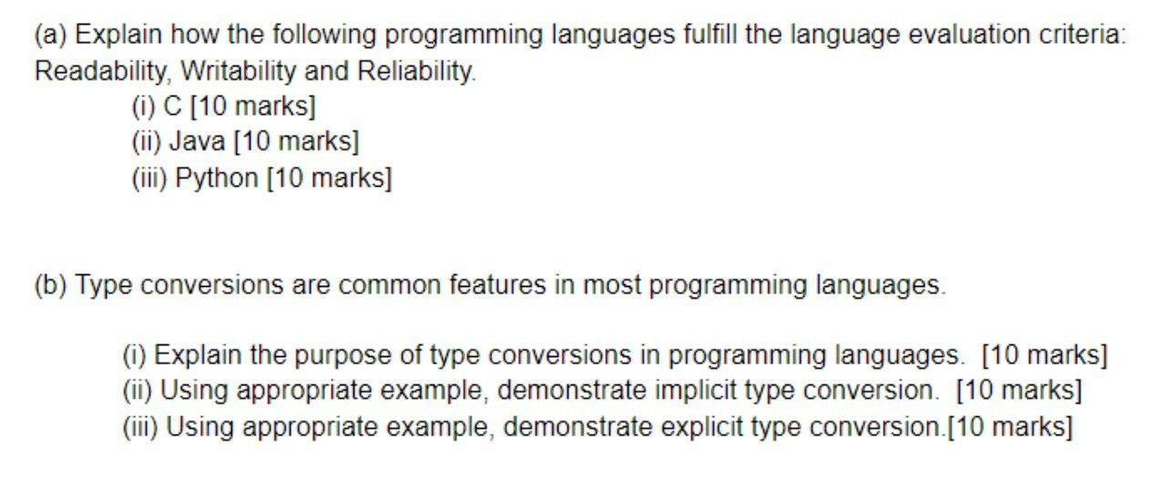 Solved (a) Explain how the following programming languages | Chegg.com