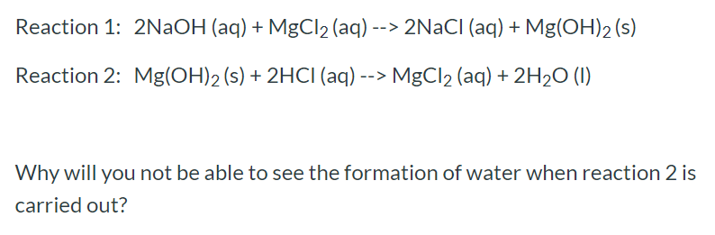 Solved Reaction 1: 2NaOH (aq) + MgCl2(aq) --> 2NaCl (aq) + | Chegg.com