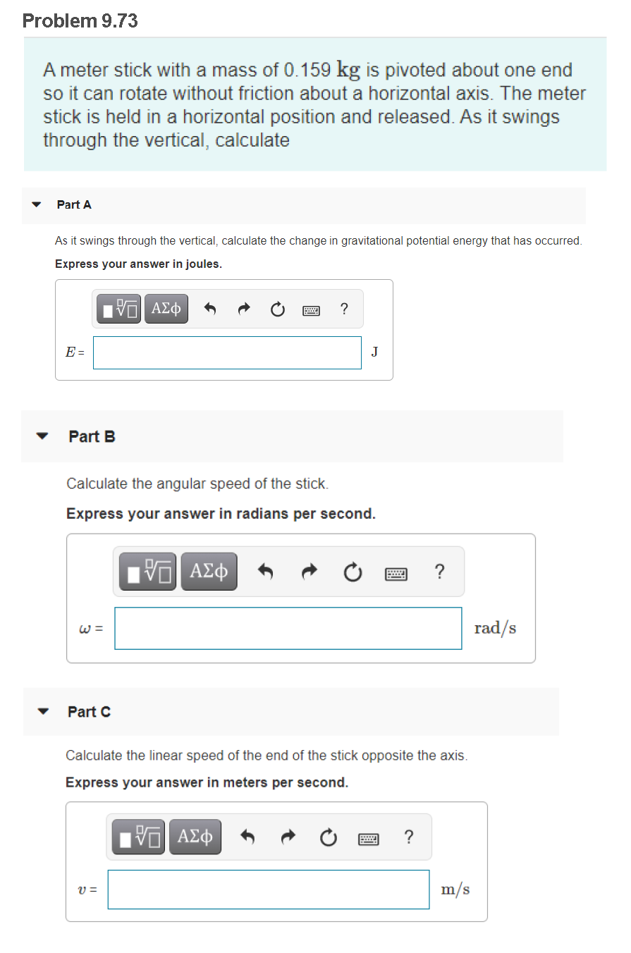 Solved Problem 9.73 A meter stick with a mass of 0.159 kg is
