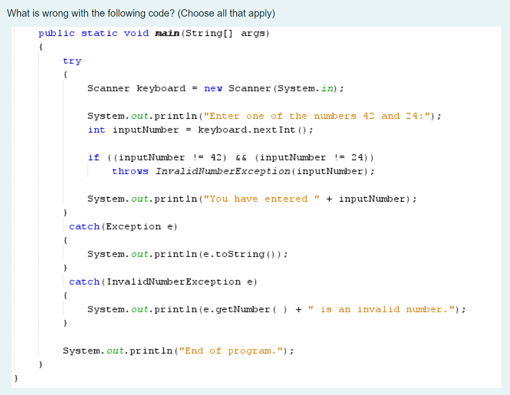 Solved What is wrong with the following code? (Choose all | Chegg.com