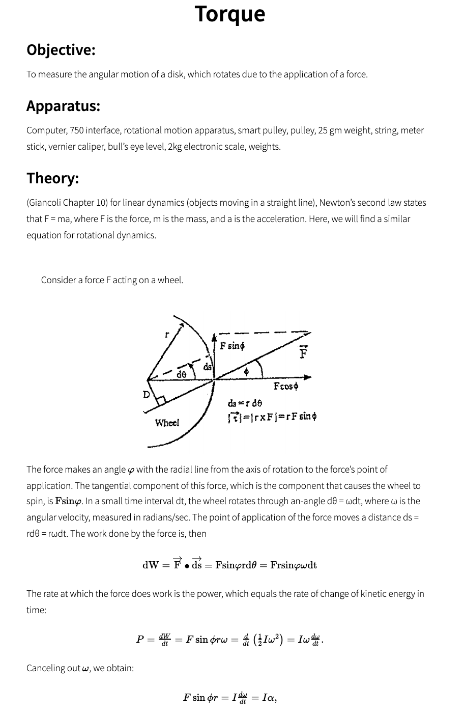 Torque Objective: To measure the angular motion of a | Chegg.com