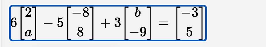 Solved 6[2a]−5[−88]+3[b−9]=[−35] | Chegg.com