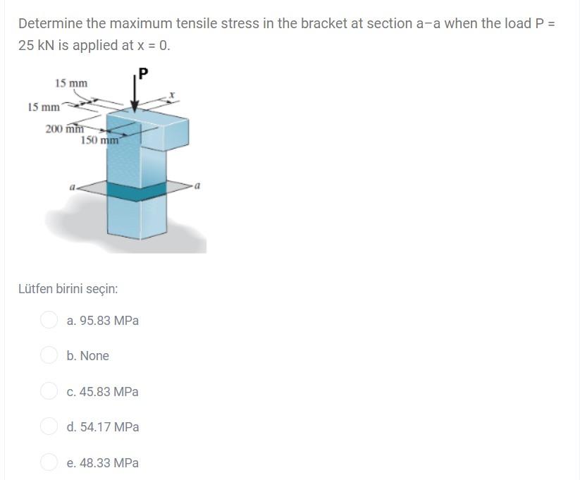 Solved Determine the maximum tensile stress in the bracket | Chegg.com