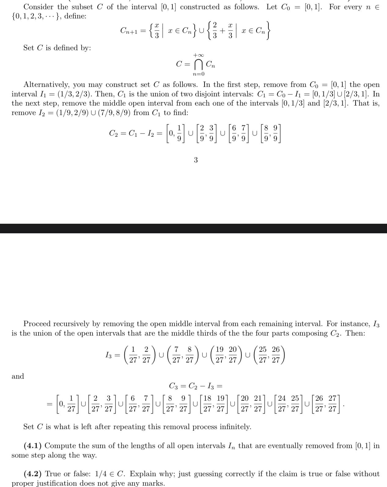 Solved Consider The Subset C Of The Interval 0 1 Const Chegg Com