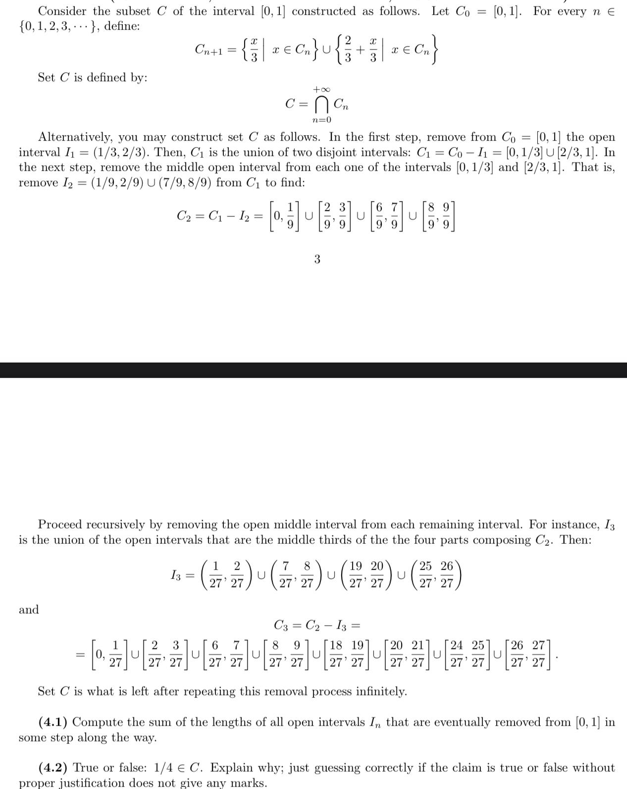 Solved Consider The Subset C Of The Interval 0 1 Const Chegg Com