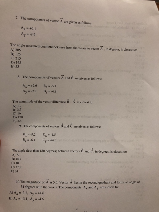 Solved dcmes and vectors Practice 1. The following | Chegg.com