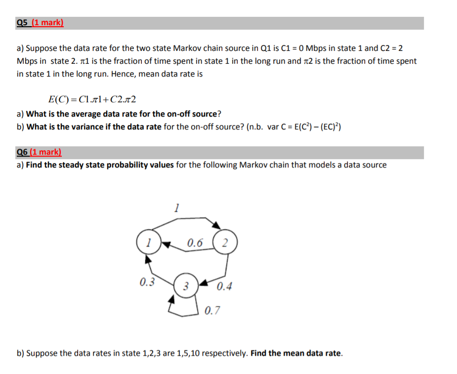 Q5 (1 mark) a) Suppose the data rate for the two | Chegg.com