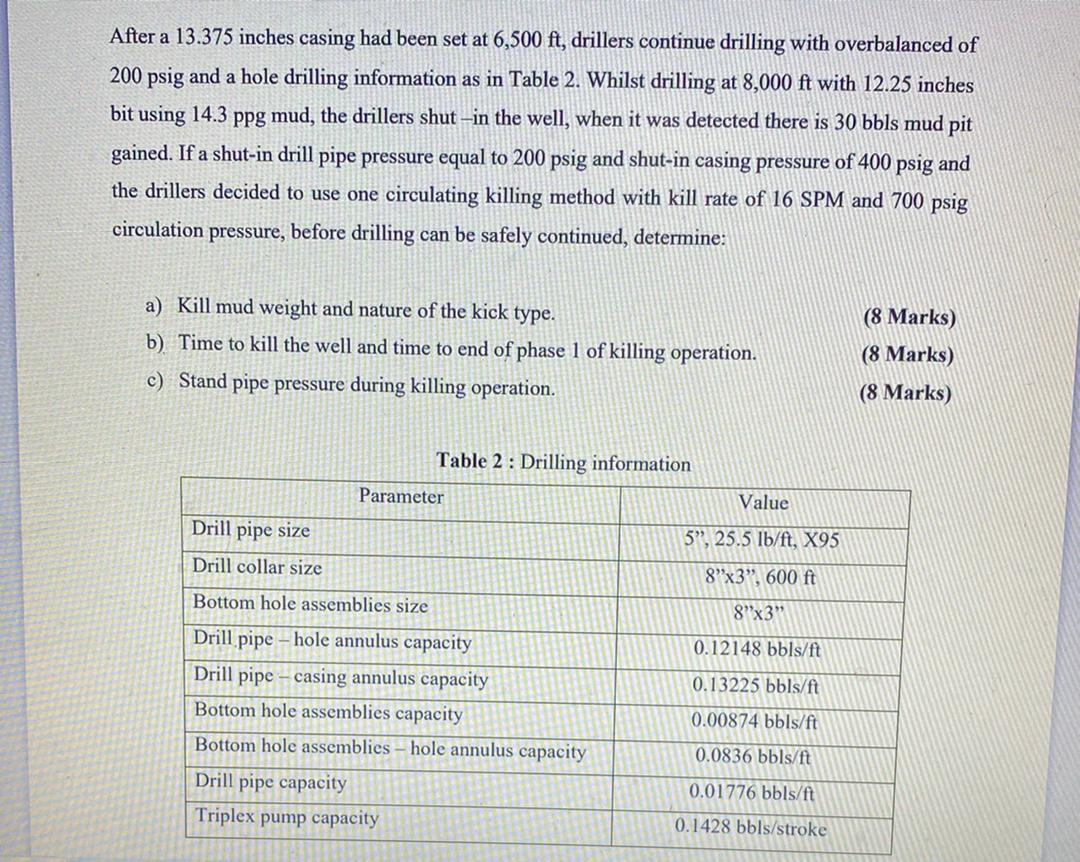 After a 13.375 inches casing had been set at 6,500 | Chegg.com