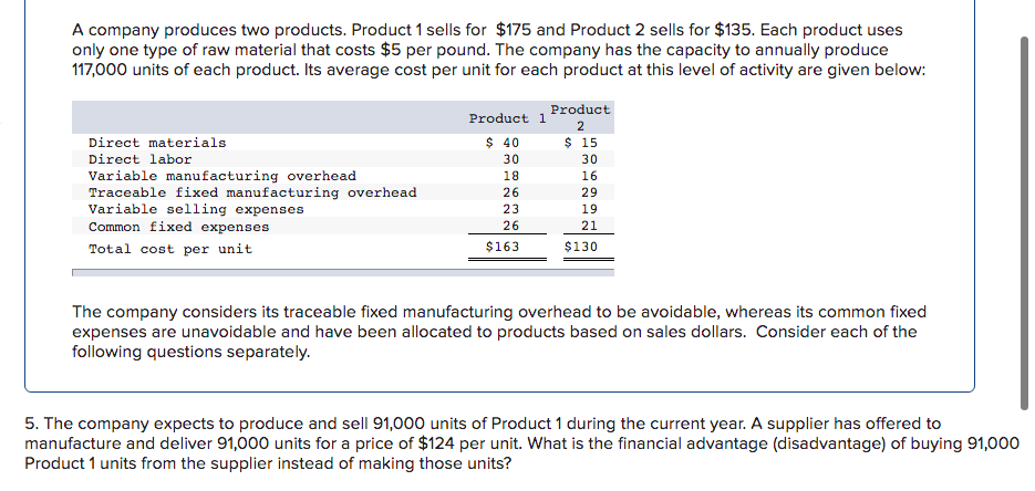 Solved A Company Produces Two Products. Product 1 Sells For | Chegg.com