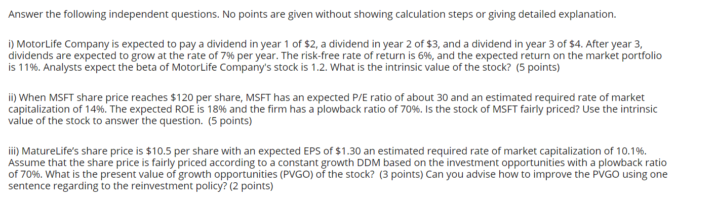 Solved Answer the following independent questions. No points | Chegg.com