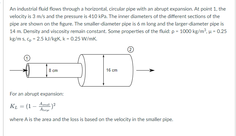 Solved An industrial fluid flows through a horizontal, | Chegg.com