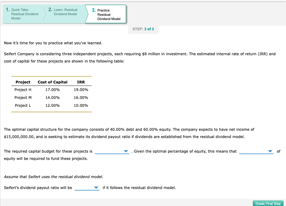 Solved 1. Quick Take: Residual Dividend Model 2. Learn: | Chegg.com