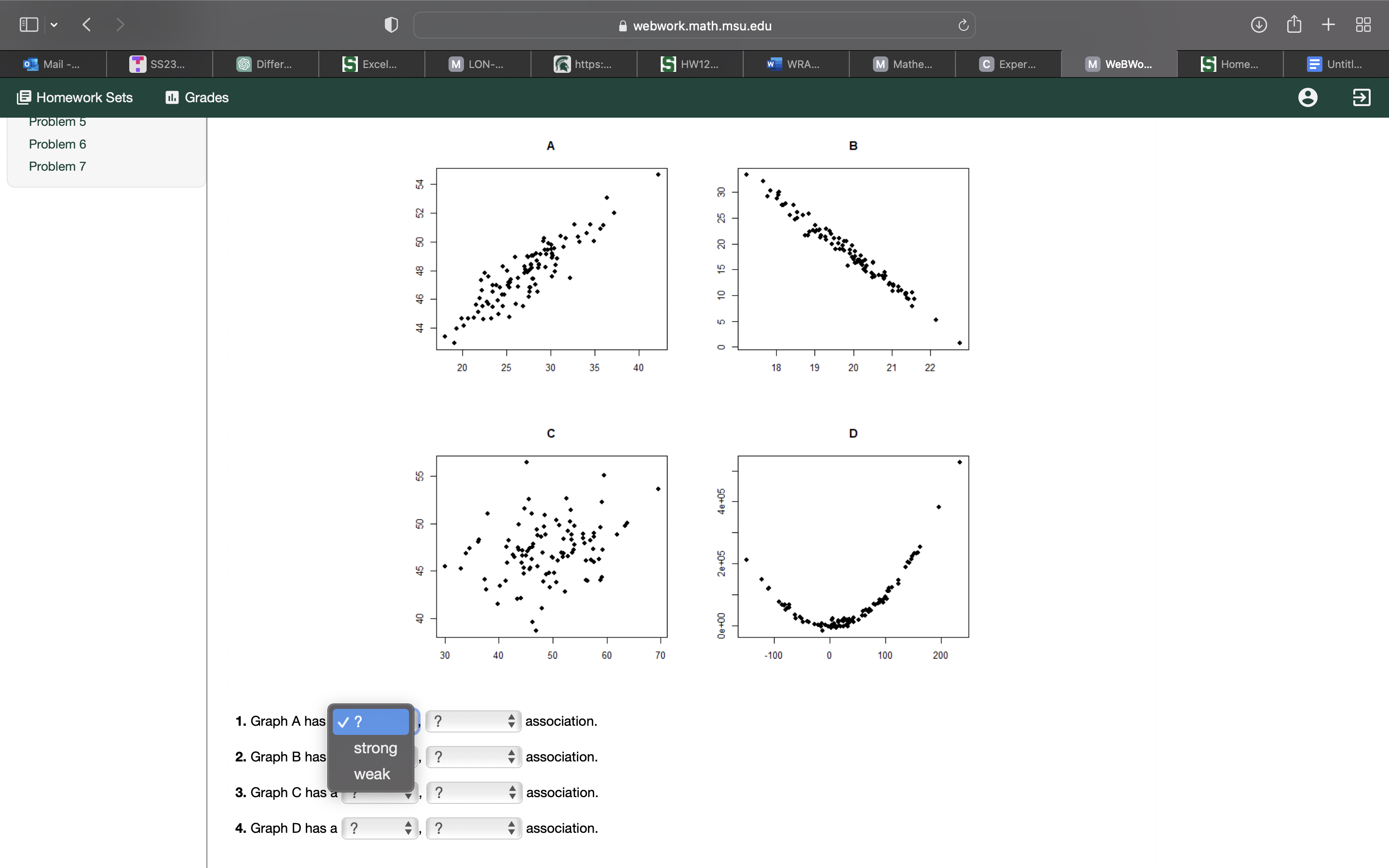 Solved 1. Graph A has association. 2. Graph B has | Chegg.com